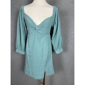 Roxy Juniors' Women's V-Neck Peasant Mini Dress Mineral Blue Size Small NWTs